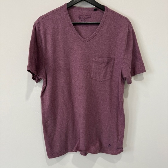 Original Penguin Men's Maroon V-Neck T-Shirt Size L - Picture 1 of 15